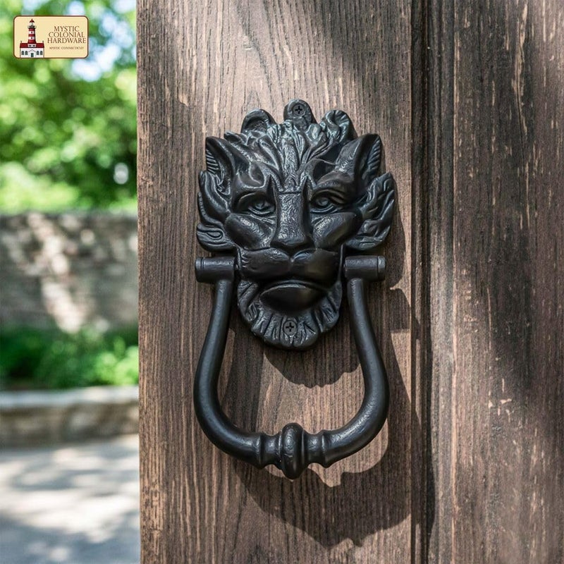 SaKeGa Medieval Cast Iron Lion Head Door Knocker 1 Pc - 8 in × 4.5 in (20.3 cm × 11.4 cm) Vintage Rustic Front Door Hardware | Decorative Medieval Entry Knocker with Mounting Screws - Image 3