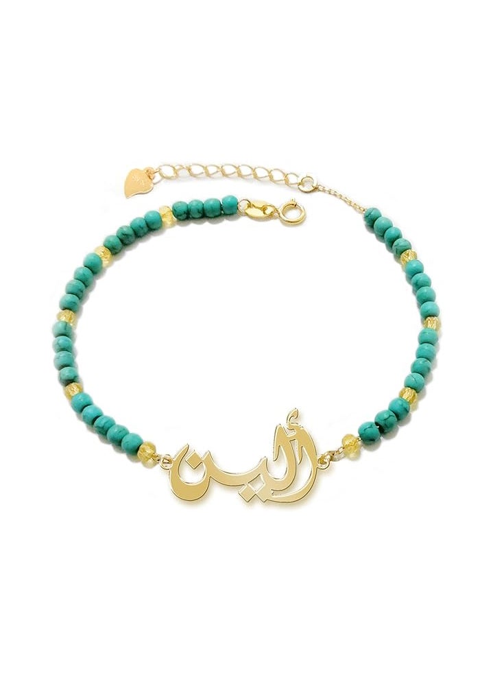 Bracelet with name Women's bracelet made of 925 sterling silver, plated with gold and inlaid with turquoise stone, with the Aleen design - Image 1