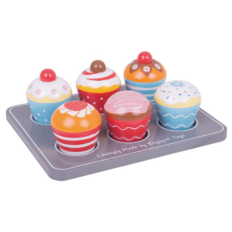 Bigjigs Toys Wooden Cupcakes Muffin Tray - Pretend Play Food - Image 1