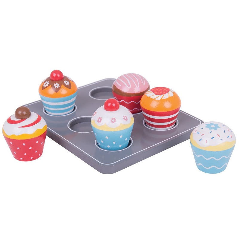 Bigjigs Toys Wooden Cupcakes Muffin Tray - Pretend Play Food - Image 2