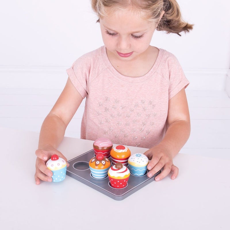 Bigjigs Toys Wooden Cupcakes Muffin Tray - Pretend Play Food - Image 5
