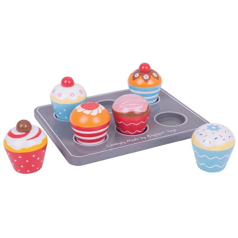 Bigjigs Toys Wooden Cupcakes Muffin Tray - Pretend Play Food - Image 3