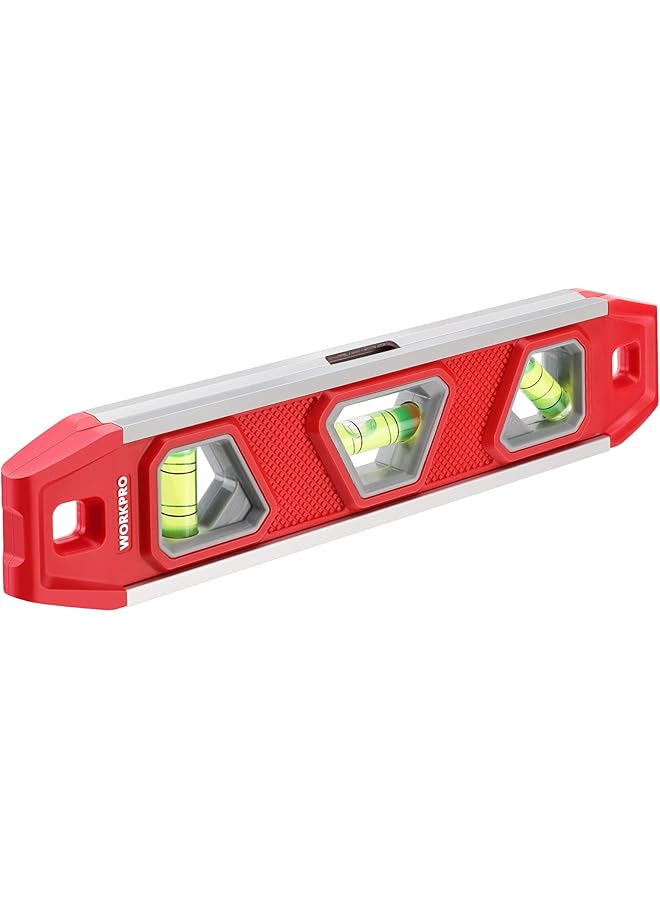 WORKPRO WORKPRO Magnetic Spirit Level 23 cm, Mini Spirit Level Magnetic Torpedo Level with 3 Vials 45°/90°/180°, Impact-Resistant Block Level, Aluminium Frame, Strong Magnet, Readable Top for Builders  - Image 1