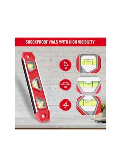 WORKPRO WORKPRO Magnetic Spirit Level 23 cm, Mini Spirit Level Magnetic Torpedo Level with 3 Vials 45°/90°/180°, Impact-Resistant Block Level, Aluminium Frame, Strong Magnet, Readable Top for Builders  - Image 4