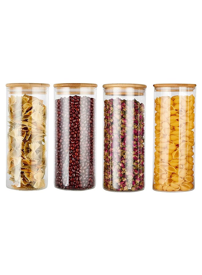 AKDC Set Of 4 Round Glass Jar With Bamboo Lid 1500Ml, Kitchen Food Storage Containers Airtight Lids Cereals Canisters Jars For Pasta Spaghetti Tea Coffee Beans Candy Cookies Snacks - Image 1