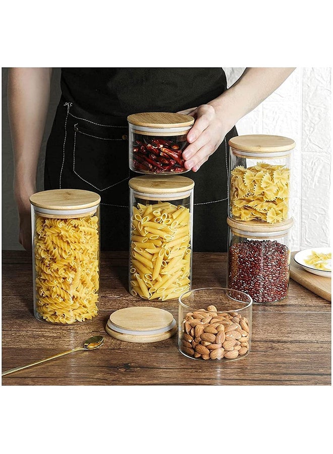 AKDC Set Of 4 Round Glass Jar With Bamboo Lid 1500Ml, Kitchen Food Storage Containers Airtight Lids Cereals Canisters Jars For Pasta Spaghetti Tea Coffee Beans Candy Cookies Snacks - Image 5