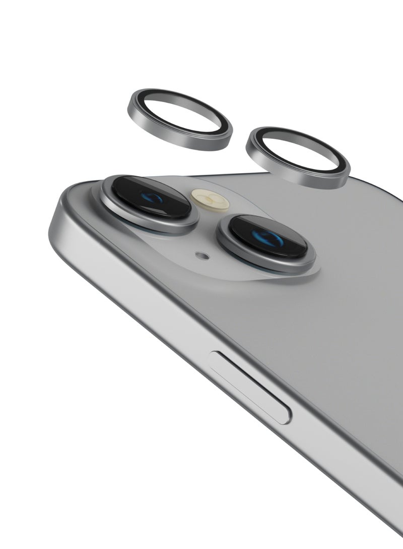 LEVELO iPhone 15 / 15 Plus Camera Lens Protector Lucent Duo 9H Hardness / Anti Scratch / Explosion Proof / Built to Resist Damage / Strong Absorption Anti-Drop / Ring Authentic Original Convex - Silver - Image 1