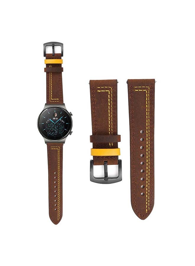 Perfii Genuine Leather Replacement Band For Huawei Watch GT2 Pro 22mm Brown - Image 1