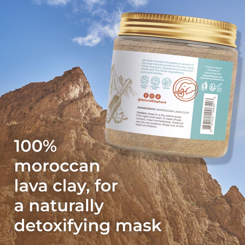 Natural Elephant Ghassoul (Rhassoul) Moroccan Lava Clay Powder | 100% Pure & Natural Face & Body Mask Powder | 200g (7 oz) Jar - Image 3