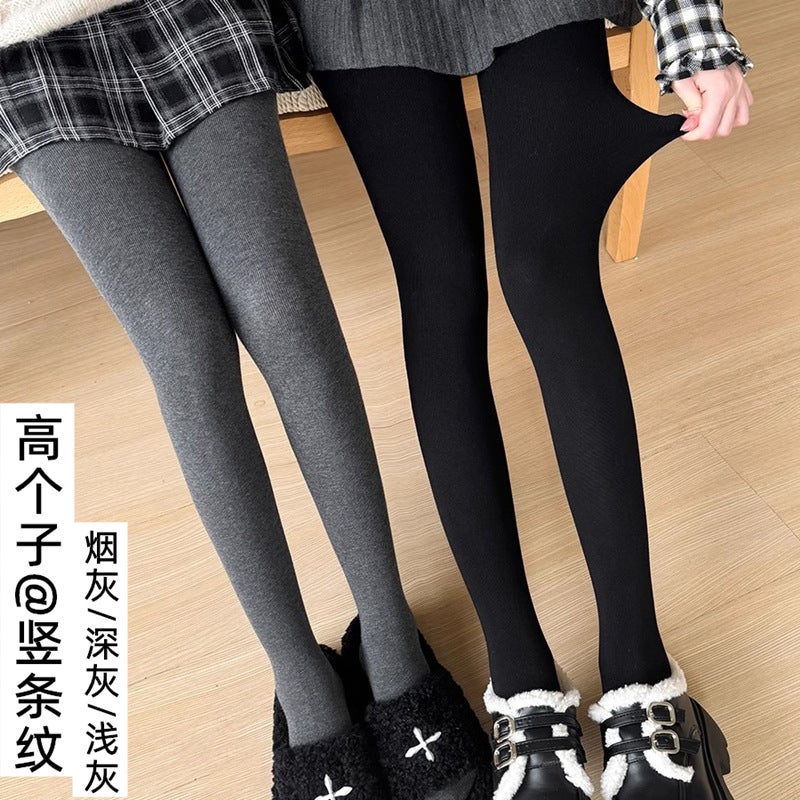 Lined Cigarette Cotton Vertical Stripe Thread Thickened Combed Cotton Cartoon Leg Bottoming Socks Fleece-Lined Slim-Fit - Image 3