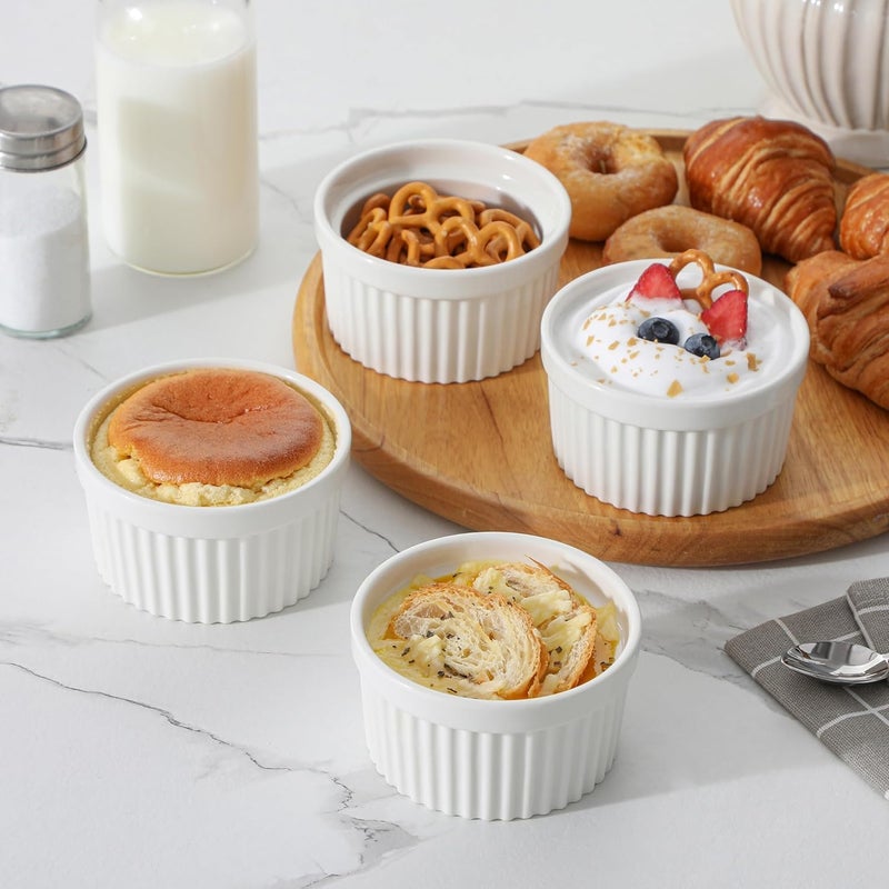 VISMII White Ceramic Ramekin Bowl Souffle Dish For Microwave Convection Dishwasher Safe for Baking and Serving Cupcake Souffle Pudding Custards Or Other DessertPack Of 6 100 ML - Image 2