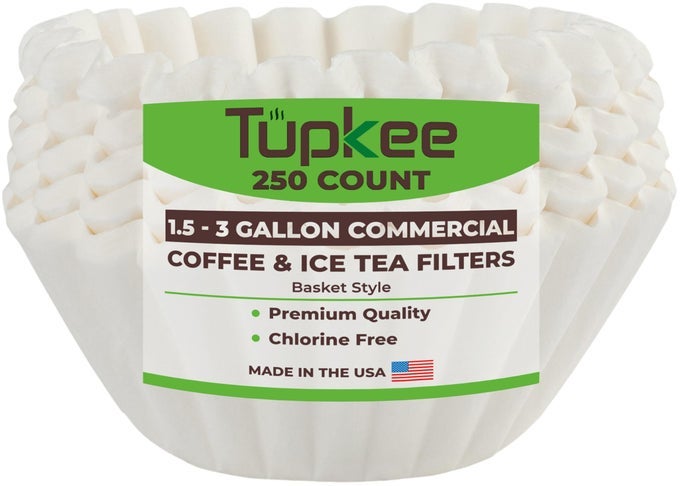 EXTRA LARGE COFFEE FILTERS 13 INCH X 5 INCH PREMIUM BIG TALL FOR BUNN 15 TO 3 GALLON COMMERCIAL COFFEE TEA MACHINES 250 COUNT CHLORINE FREE WHITE COMMERCIAL COFFEE FILTERS