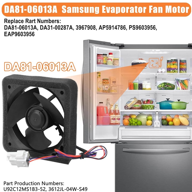 Tomato Man مروحة مبخر الثلاجة المطورة DA81-06013A متوافقة مع مروحة مبخر ثلاجة سامسونج DA31-00287A مروحة مبخر الثلاجة بدون ضوضاء RF28HMEDBSR, RF263BEAESR, RF28HDEDBSR - Image 4