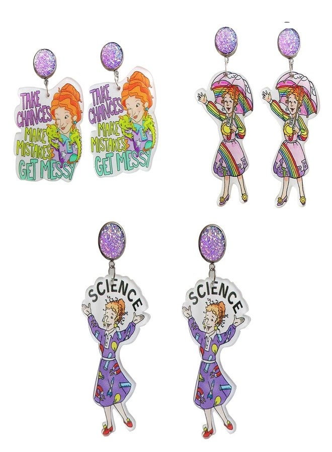 أقراط متدلية بتصميم أقلام تلوين وكتاب بألوان قوس قزح، مناسبة للمعلمات والطلاب، مصنوعة من الأكريليك، مثالية للعودة إلى المدرسة، وحفلات التخرج، ومناسبات القراءة - 3 أزواج - Image 1