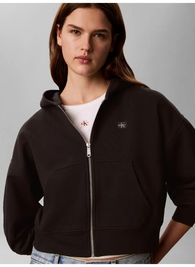 Calvin Klein Jeans Black Woven Label Hoodie for Women | Best Price UAE