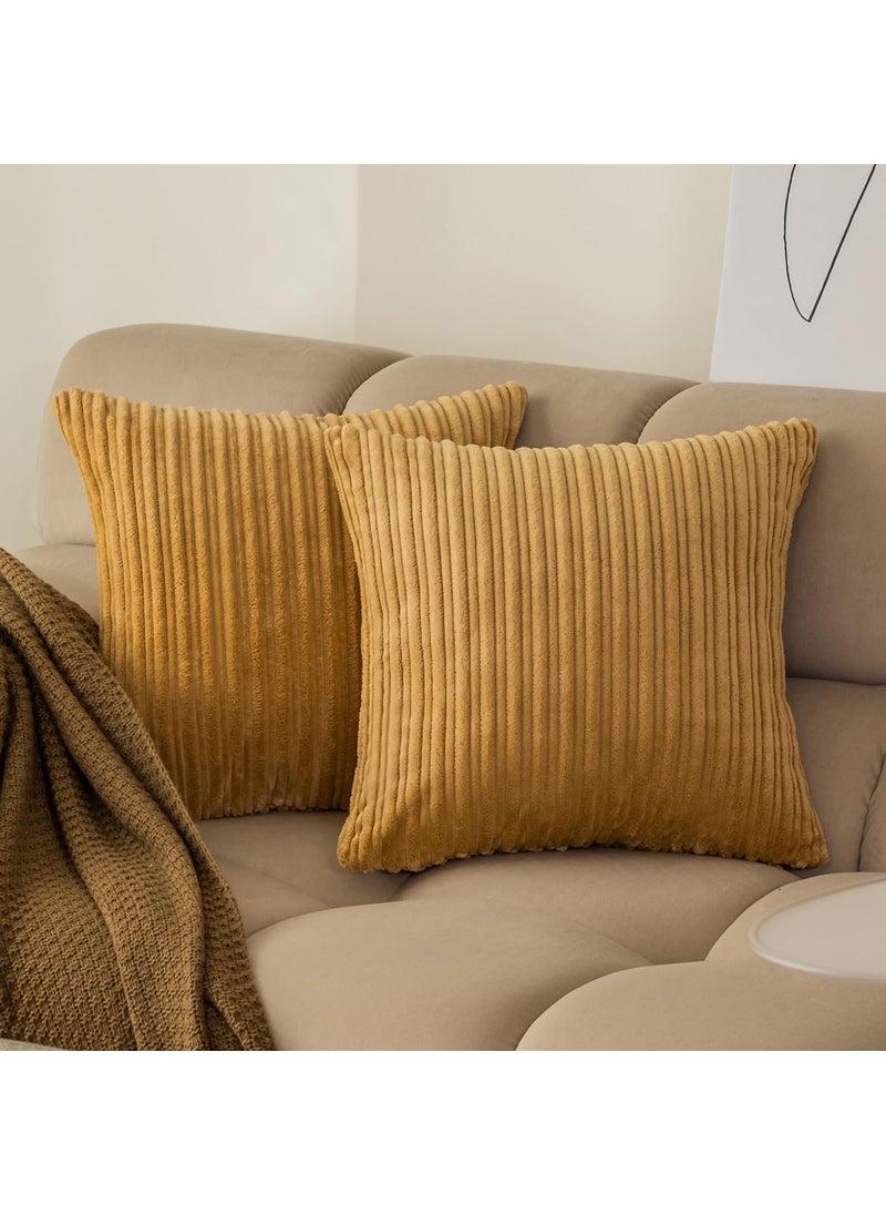 K KEVIN TEXTILE Kevin Textile Throw Pillow Covers 18x18  Decorative Corduroy Farmhouse Cushion Covers Pillowcase for Couch Sofa Bedroom Car  Set of 2  Khaki  - Image 1
