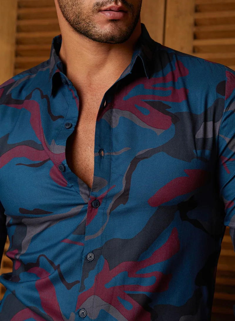 Campus Sutra Men's Midnight Blue Impressia Regular Shirt