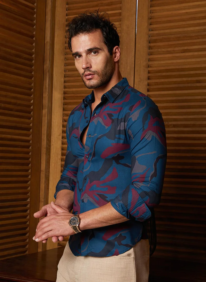 Campus Sutra Men's Midnight Blue Impressia Regular Shirt