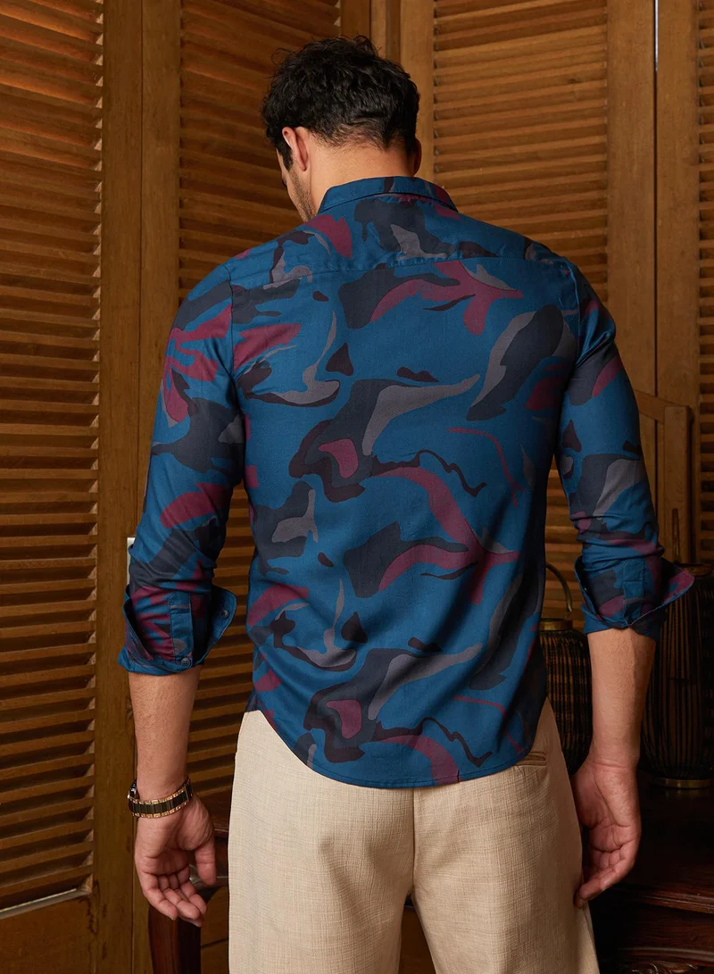 Campus Sutra Men's Midnight Blue Impressia Regular Shirt