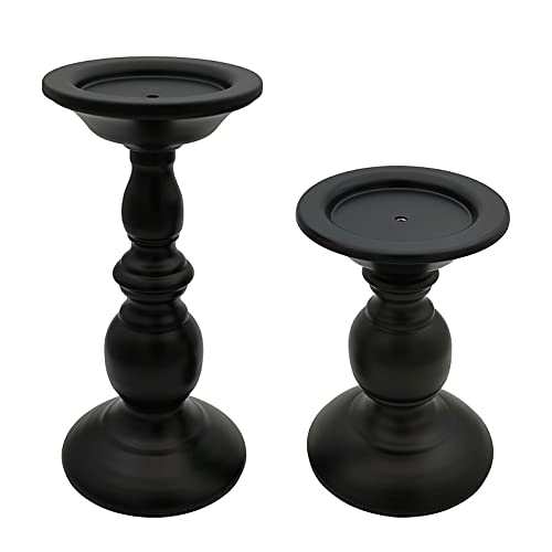 Fuhengli Pillar Candle Holders Stands Set of 2 Candle Holders for Pillar Candles Decorative Candlestick Holder for Fireplace Home Decor Dinning Party Wedding Matte Black 62 87 - Image 1