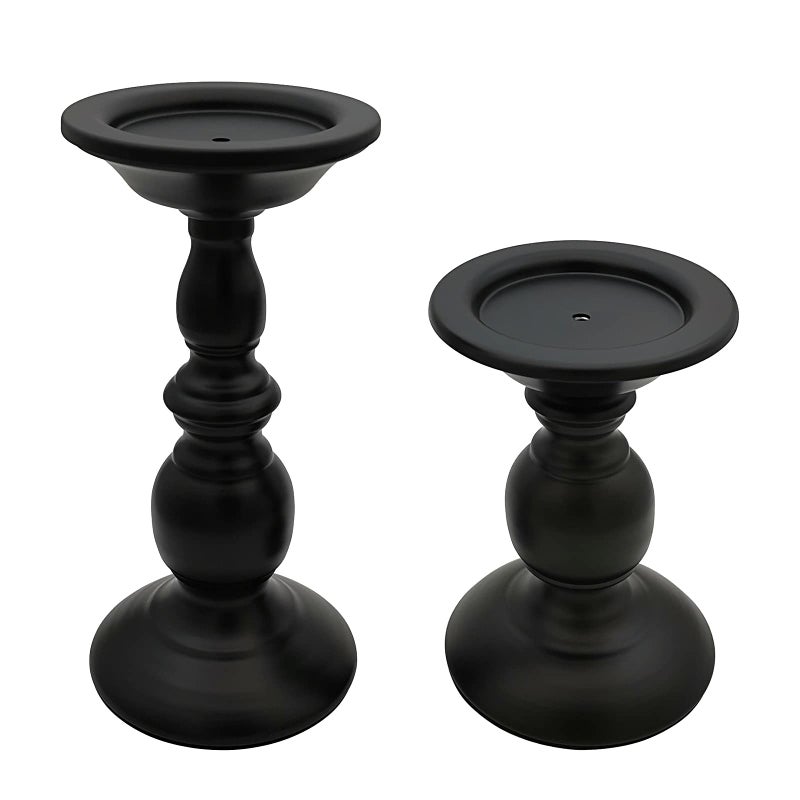 Fuhengli Pillar Candle Holders Stands Set of 2 Candle Holders for Pillar Candles Decorative Candlestick Holder for Fireplace Home Decor Dinning Party Wedding Matte Black 62 87 - Image 2