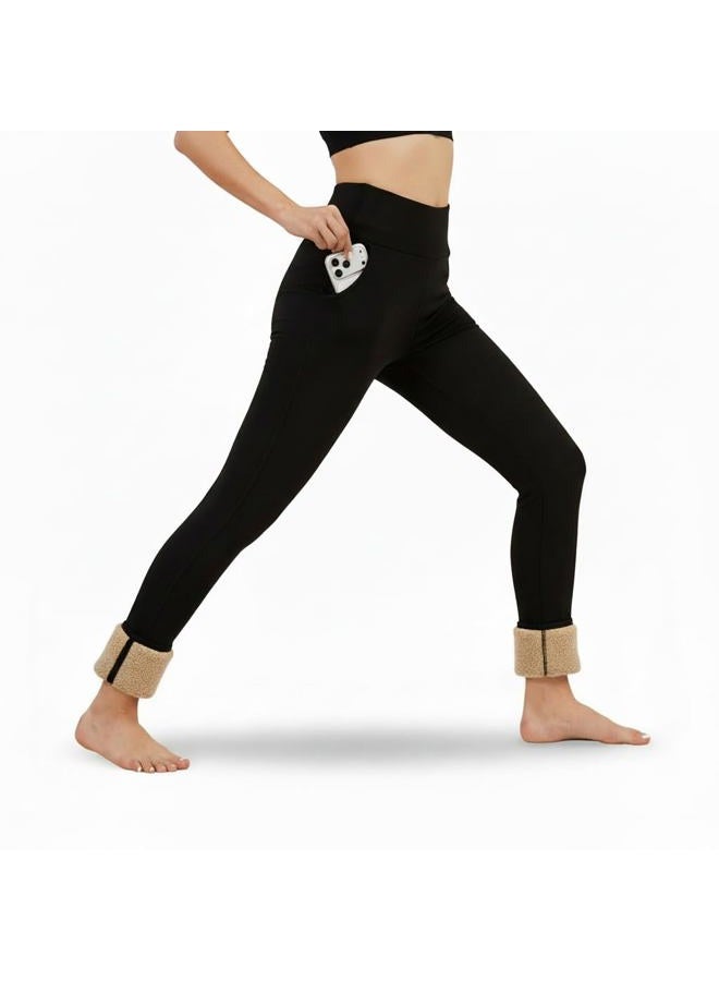 Mincib Women's Fleece Lined Leggings Thermal Warm Winter Leggings High Waisted Tummy Control Jogger Yoga Pants with Pockets, Black, M - Image 1