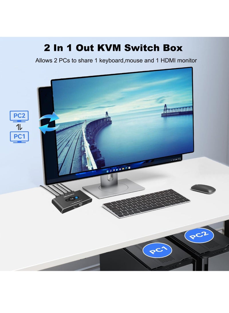 Generic - HDMI KVM Switch, Supports 4K@60Hz for 1 Monitor and 2 Computers, USB 2.0 Switch for Keyboard and Mouse Sharing, HDMI 2.0, Seamless Switching, High Performance, Perfect for Dual Computer Setup - Image 1