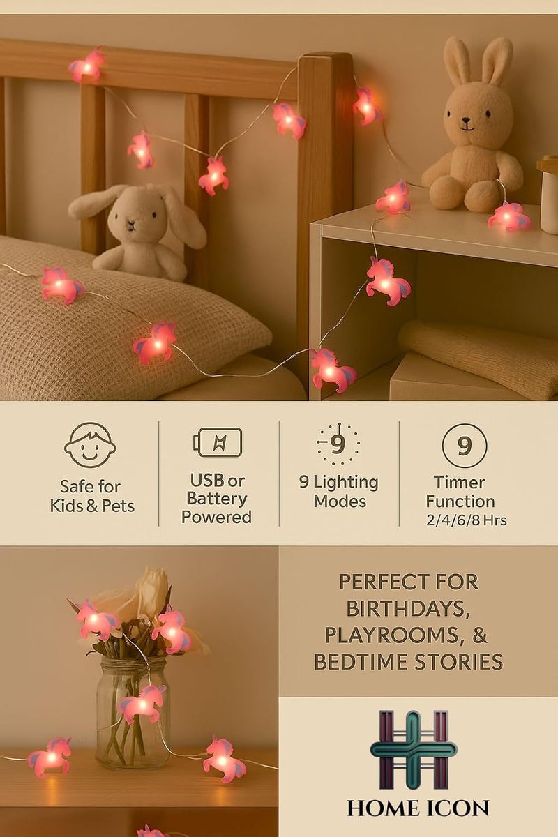 Home Icon أضواء الجنية وحيد القرن من HOME ICON - 2 متر، 20 مصباح LED يعمل بالبطارية لتزيين الأماكن الداخلية والخارجية - Image 3