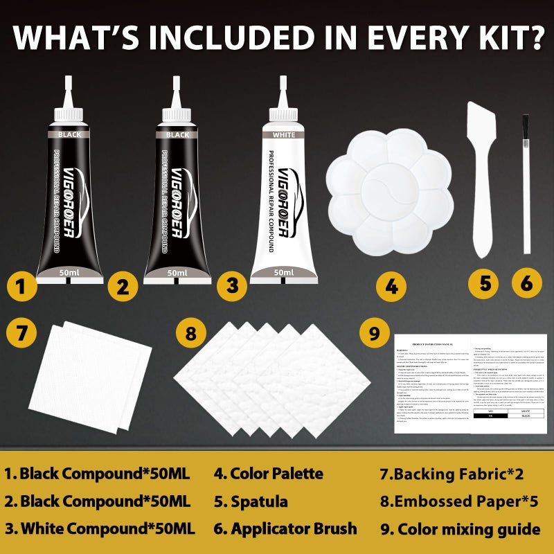 Vigorder Black Leather Repair Kit Car Interior, Vinyl Repair Kit for Furniture, Sofa, Jacket, Purse â€“ Super Easy Instructions to Fix Scratches, Tears, Holes, and Peeling - Image 4