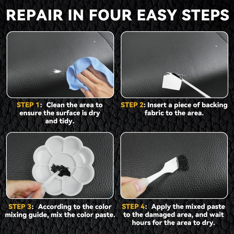 Vigorder Black Leather Repair Kit Car Interior, Vinyl Repair Kit for Furniture, Sofa, Jacket, Purse â€“ Super Easy Instructions to Fix Scratches, Tears, Holes, and Peeling - Image 5