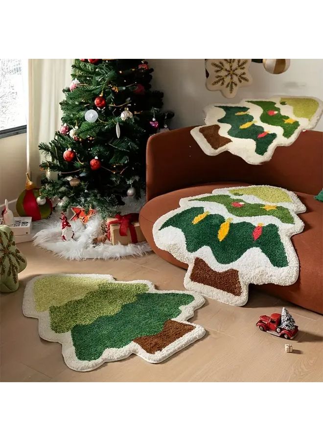 Scandinavian Christmas Tree Absorbent Floor Mat For Bathroom Toilet Bedside Decor - Image 1