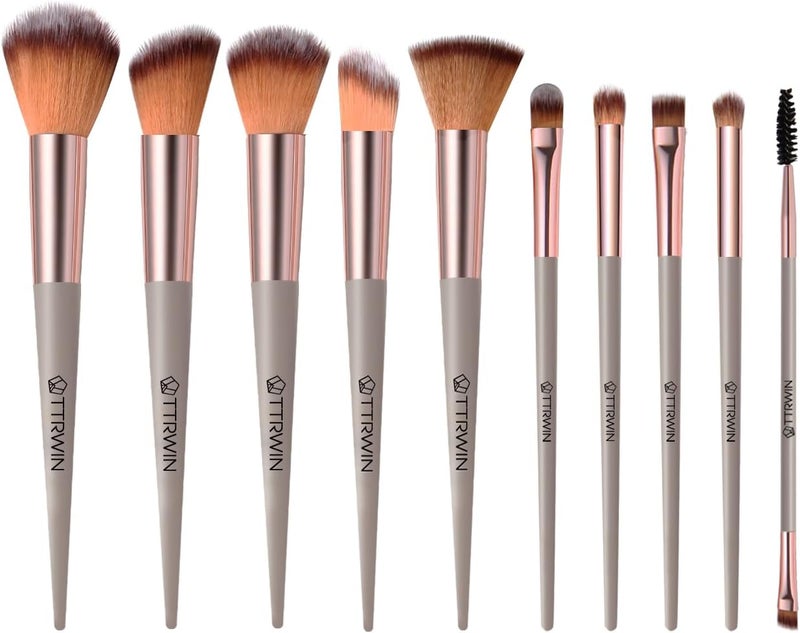 TTRWIN Make up Brushes, 18 Pcs Professional Makeup Brush Set Synthetic Kabuki Face Blush Lip Eyeshadow Eyeliner Foundation Powder Cosmetic Brushes Kit with PU Leather Bag Beige - Image 1