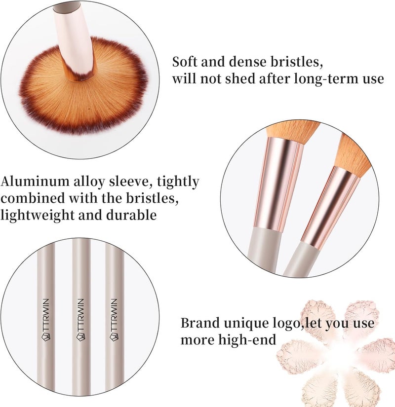 TTRWIN Make up Brushes, 18 Pcs Professional Makeup Brush Set Synthetic Kabuki Face Blush Lip Eyeshadow Eyeliner Foundation Powder Cosmetic Brushes Kit with PU Leather Bag Beige - Image 4