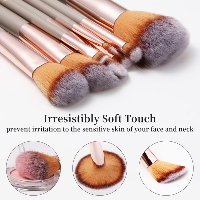 TTRWIN Make up Brushes, 18 Pcs Professional Makeup Brush Set Synthetic Kabuki Face Blush Lip Eyeshadow Eyeliner Foundation Powder Cosmetic Brushes Kit with PU Leather Bag Beige - Image 2