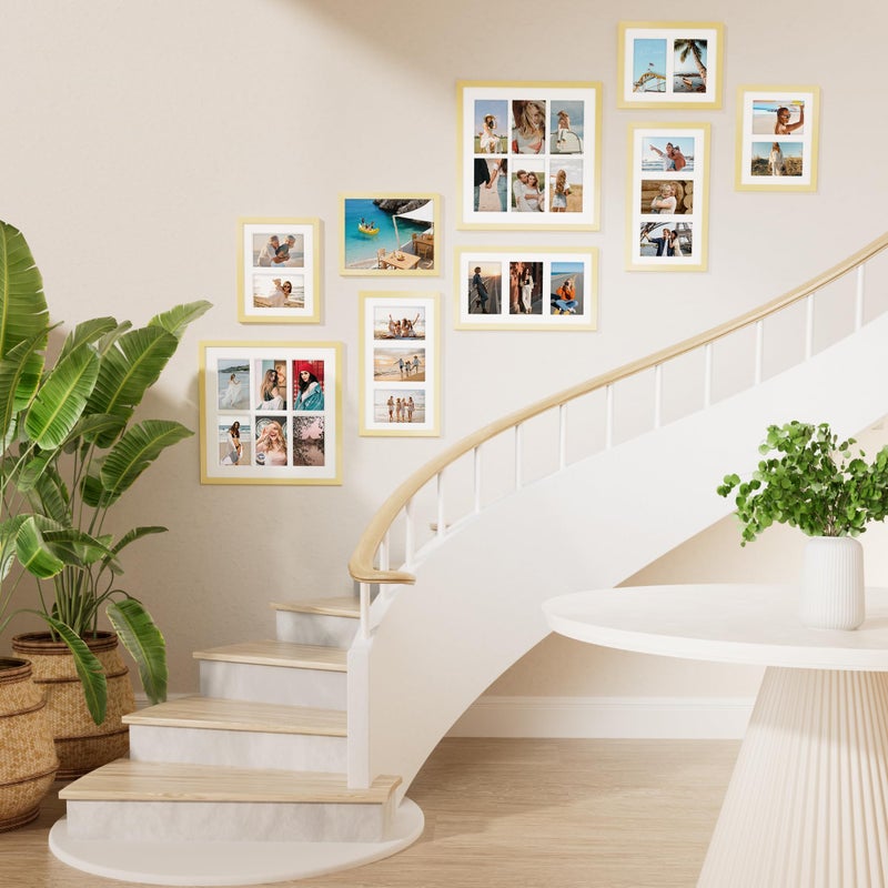 Vittanly إطارات صور فيتانلي 8x14، تعرض 3 قطع من صور 4x6 مع مات، إطار صور كولاج للعرض الأفقي أو العمودي، ذهبي، عبوة واحدة - Image 3