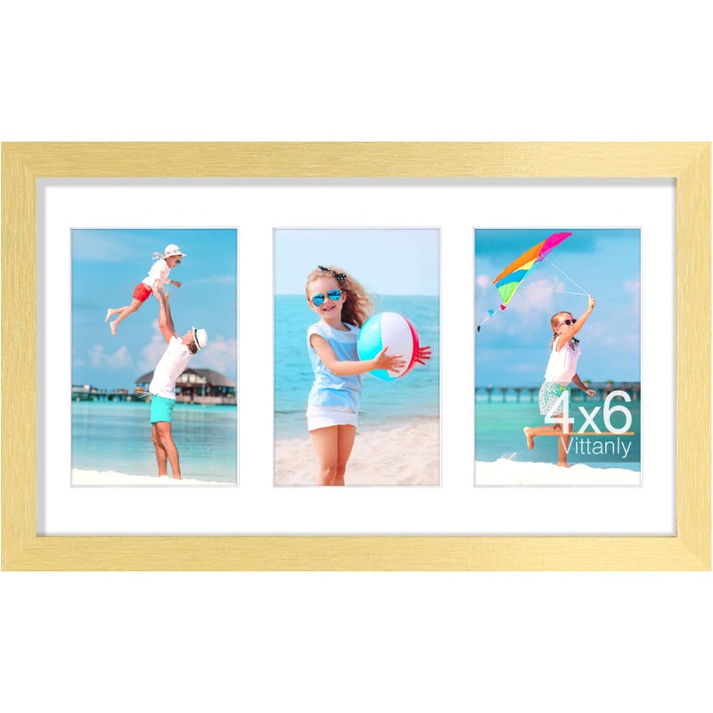 Vittanly إطارات صور فيتانلي 8x14، تعرض 3 قطع من صور 4x6 مع مات، إطار صور كولاج للعرض الأفقي أو العمودي، ذهبي، عبوة واحدة - Image 1
