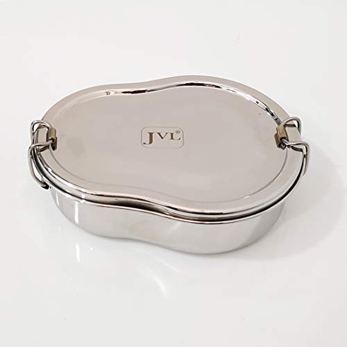 JVL Stainless Steel Lunch Box for Kids, Single Tier Steel Tiffin Box with Inner Plate, Advanced Locking Clips, Lightweight & Durable, Ideal for School & Office (Guitar, Small) - Image 1