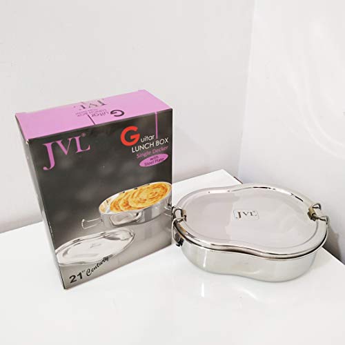 JVL Stainless Steel Lunch Box for Kids, Single Tier Steel Tiffin Box with Inner Plate, Advanced Locking Clips, Lightweight & Durable, Ideal for School & Office (Guitar, Small) - Image 4