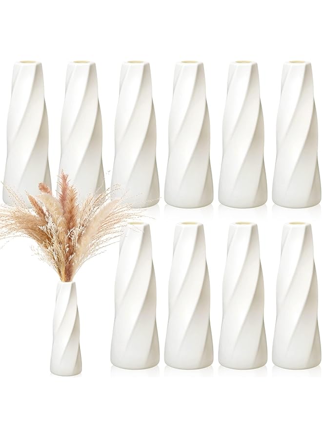 The Bros 10 Pcs Plastic Composite Flower Vase, White Tall Conic Floral Vase Ceramic Look Small Bud Vase Unbreakable Bud Vase for Centerpieces Wedding Living Room Decorations - Image 1