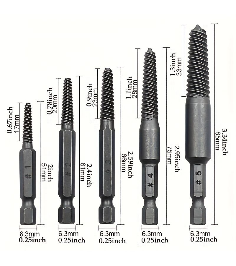 8pcs Screw Extractor Set For Broken Bolts With Extension Rod And Hex Shank - Image 3