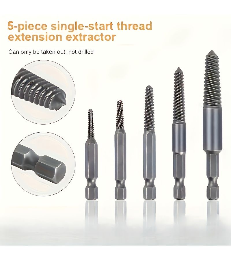 8pcs Screw Extractor Set For Broken Bolts With Extension Rod And Hex Shank - Image 4
