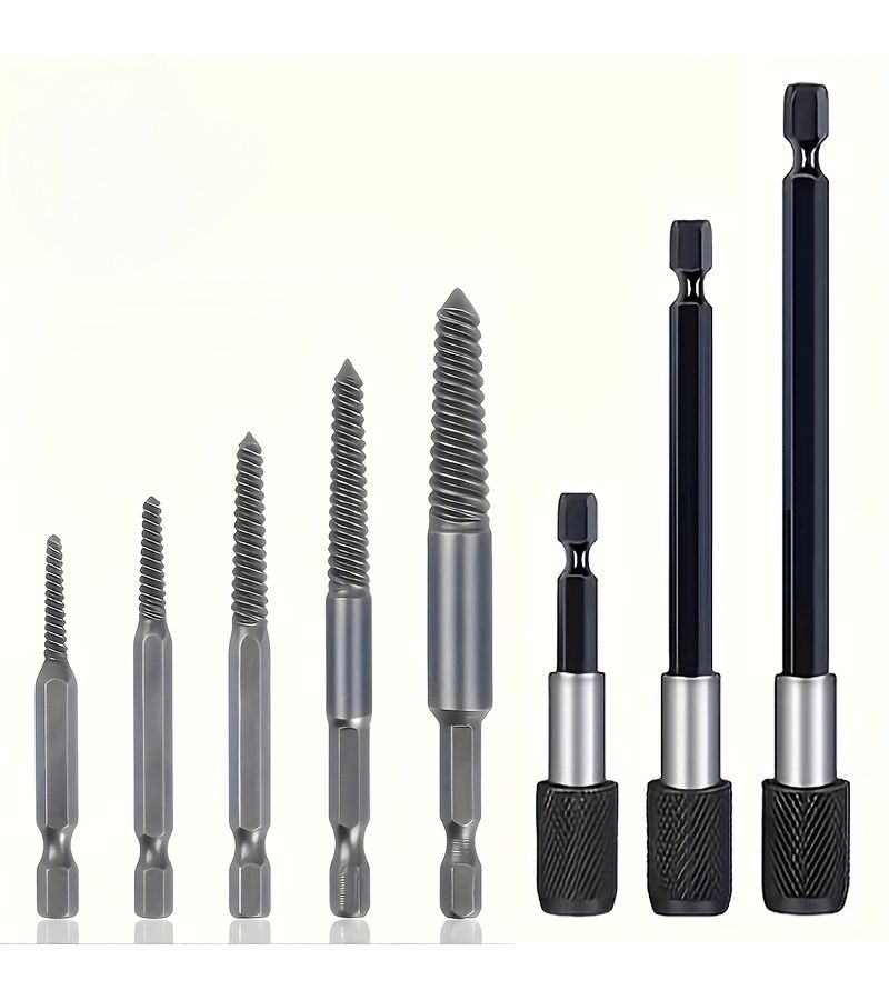 8pcs Screw Extractor Set For Broken Bolts With Extension Rod And Hex Shank - Image 1