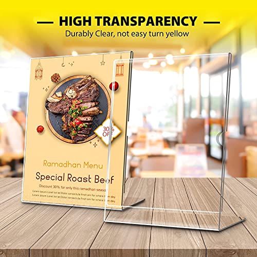 Shuban Acrylic Sign Holder 6 x 9 Inches Vertical, Desktop Slant Back Acrylic Sign Holder and Plastic L Shape Paper Display Stand for Restaurants, Office Desktop, Market, Library, Store, Pack of 10 - Image 3