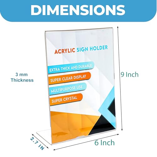 Shuban Acrylic Sign Holder 6 x 9 Inches Vertical, Desktop Slant Back Acrylic Sign Holder and Plastic L Shape Paper Display Stand for Restaurants, Office Desktop, Market, Library, Store, Pack of 10 - Image 2