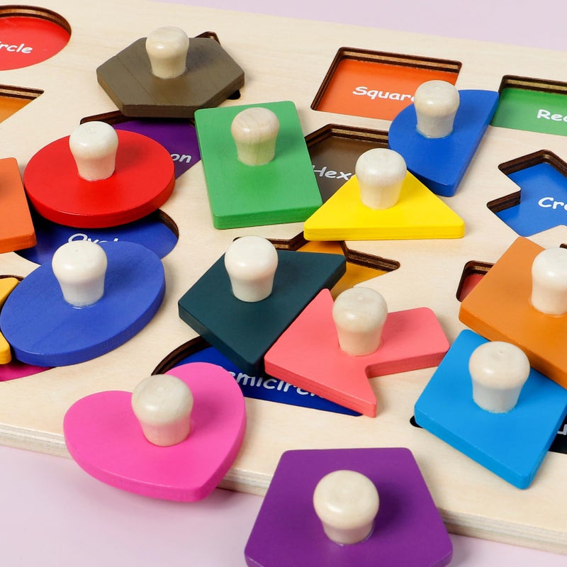 Attmu Shape Puzzles Wooden Puzzles for Toddlers, Peg Puzzle Educational Shape Sorter Toys Wooden Shape Board Puzzles, Preschool Learning Educational Toy for Baby Girls Boys - Image 4