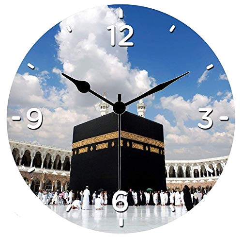 KARTIK Wall Clock with Kaaba Mecca Holy Mosque Image for Home Living Room Office Decor and Gifting, Round Shape, Easy Read Numbers, 11-inch Without Glass - Image 1