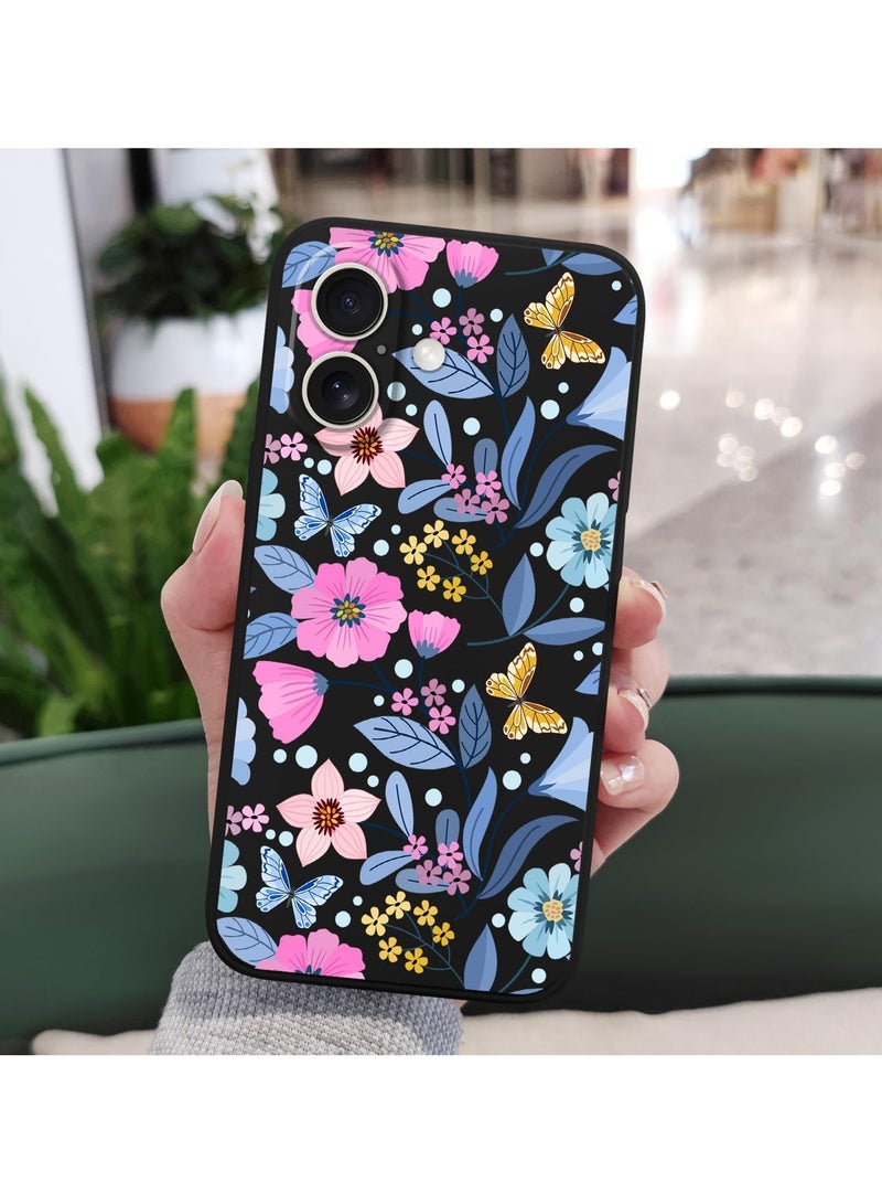 for iPhone 16 Plus Case Anti Scratch Microfiber Lining Phone Cover Silicone Ultra Slim Case for iPhone 16 Plus 6.7 inch-Flower Black - Image 3