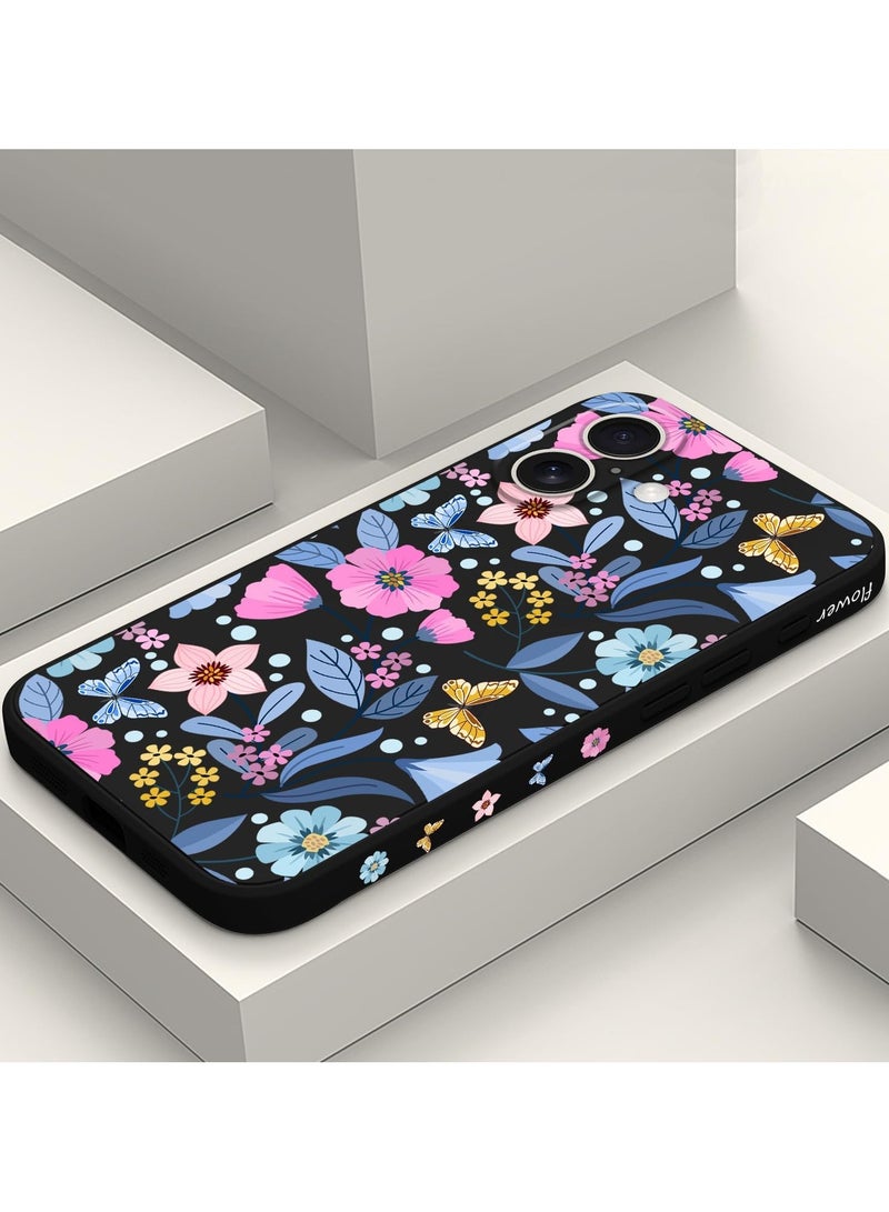 for iPhone 16 Plus Case Anti Scratch Microfiber Lining Phone Cover Silicone Ultra Slim Case for iPhone 16 Plus 6.7 inch-Flower Black - Image 2
