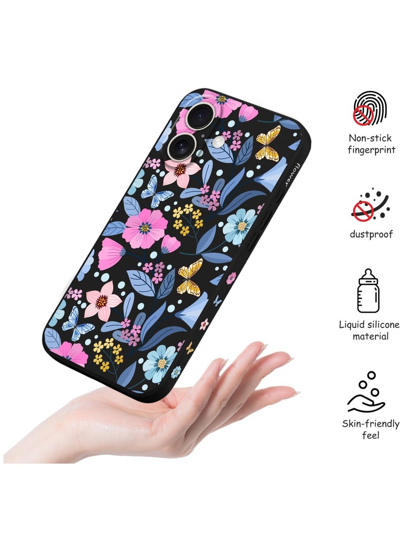 for iPhone 16 Plus Case Anti Scratch Microfiber Lining Phone Cover Silicone Ultra Slim Case for iPhone 16 Plus 6.7 inch-Flower Black - Image 5
