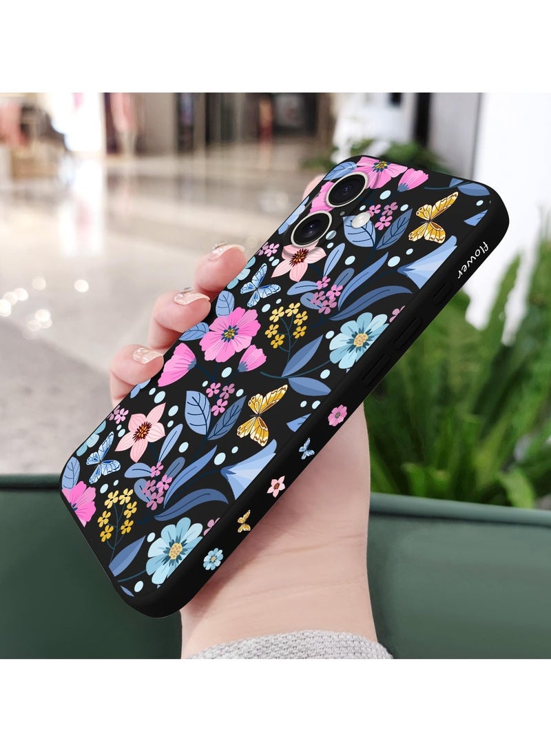 for iPhone 16 Plus Case Anti Scratch Microfiber Lining Phone Cover Silicone Ultra Slim Case for iPhone 16 Plus 6.7 inch-Flower Black - Image 4
